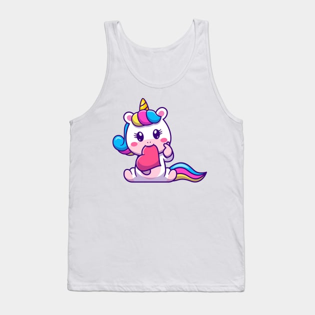 Cute Unicorn Bite Love With Love Sign Hand Cartoon Tank Top by Catalyst Labs